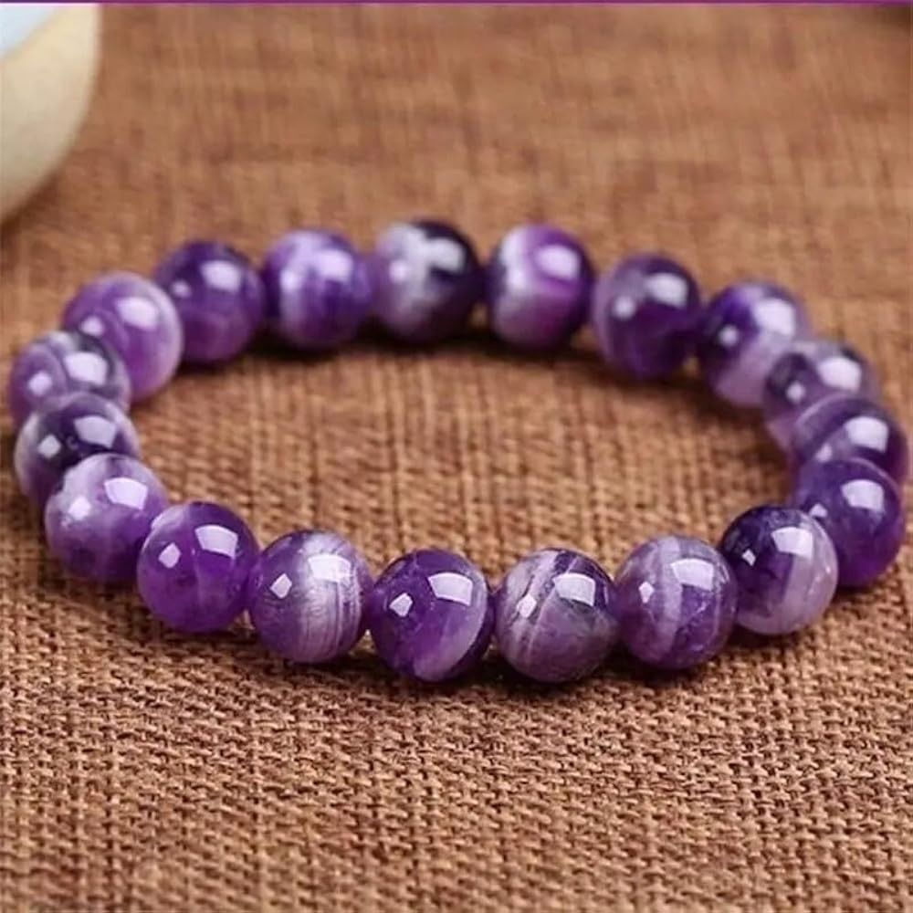 Purple Beaded Bracelet Stone Chakra Anythest Color Trendy Natural Stretchy